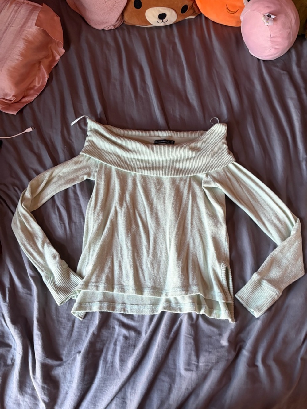 Abercrombie & Fitch Off-the-Shoulder Sweater in Mint